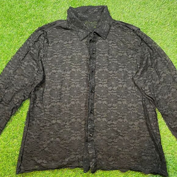 Black lace floral pattern button up oversized shirt with a gothic vibe (L/XL) - Picture 3 of 7